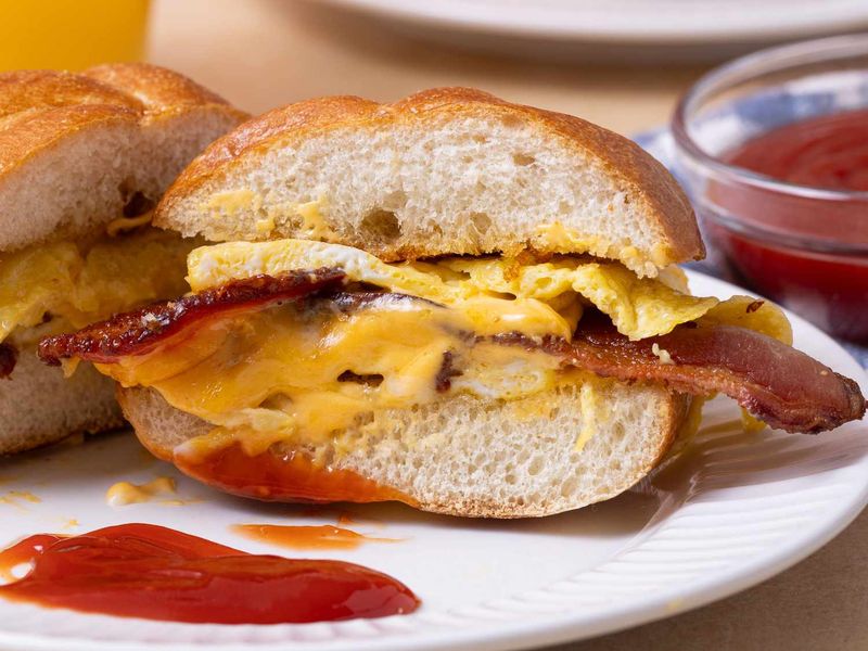 Bacon, Egg & Cheese On A Roll (With Hot Sauce)