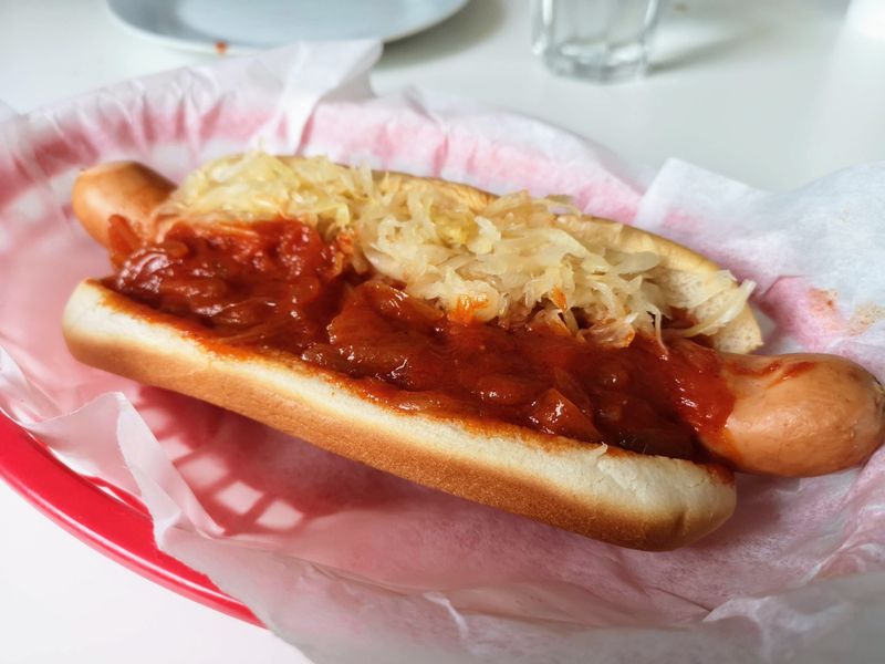 Hot Dog With Sauerkraut & Red Onion Sauce