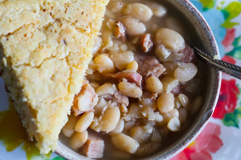 White Beans & Fried Potatoes with Cornbread